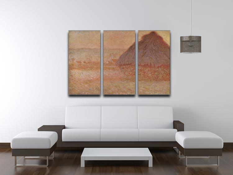 Haystacks at sunset by Monet Split Panel Canvas Print - Canvas Art Rocks - 4