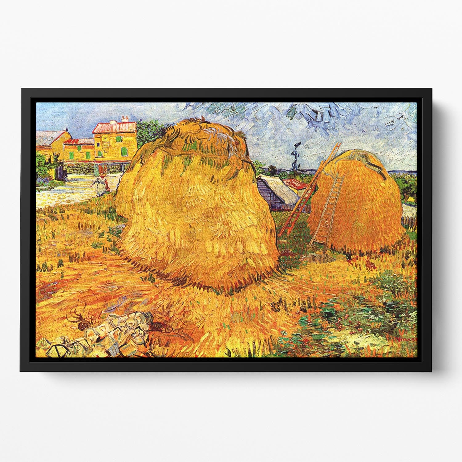 Haystacks in Provence by Van Gogh Floating Framed Canvas