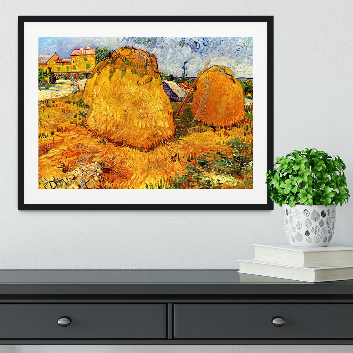 Haystacks in Provence by Van Gogh Framed Print - Canvas Art Rocks - 1