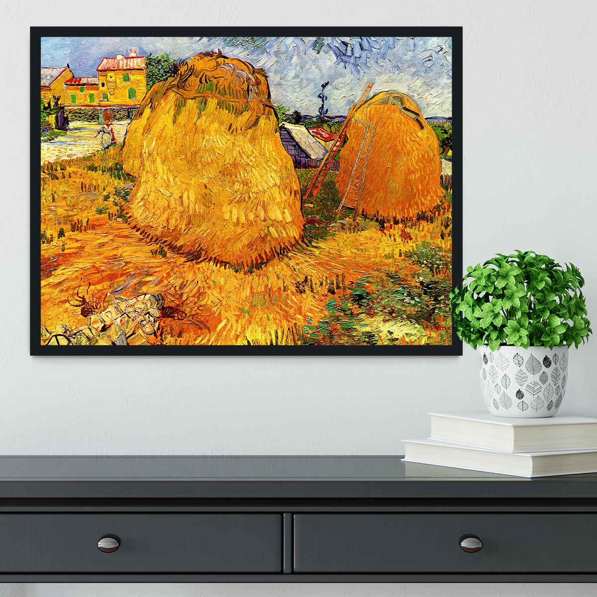 Haystacks in Provence by Van Gogh Framed Print - Canvas Art Rocks - 2