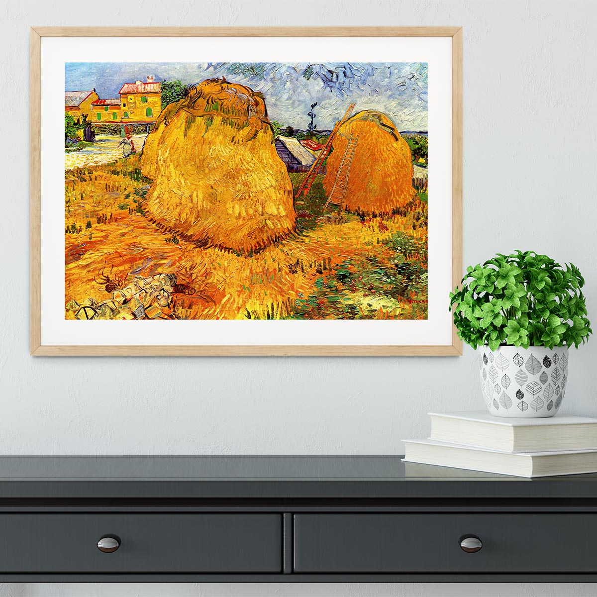 Haystacks in Provence by Van Gogh Framed Print - Canvas Art Rocks - 3