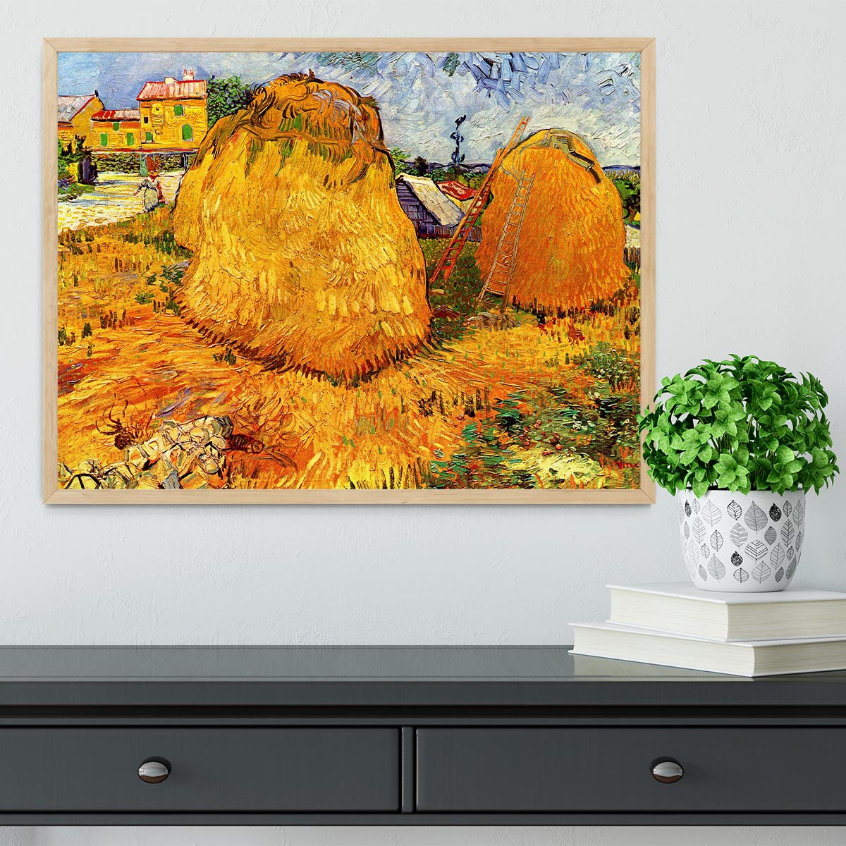 Haystacks in Provence by Van Gogh Framed Print - Canvas Art Rocks - 4