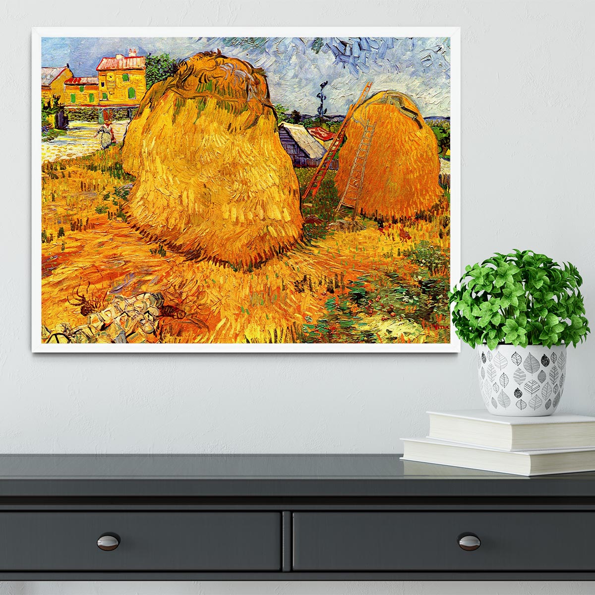 Haystacks in Provence by Van Gogh Framed Print - Canvas Art Rocks -6