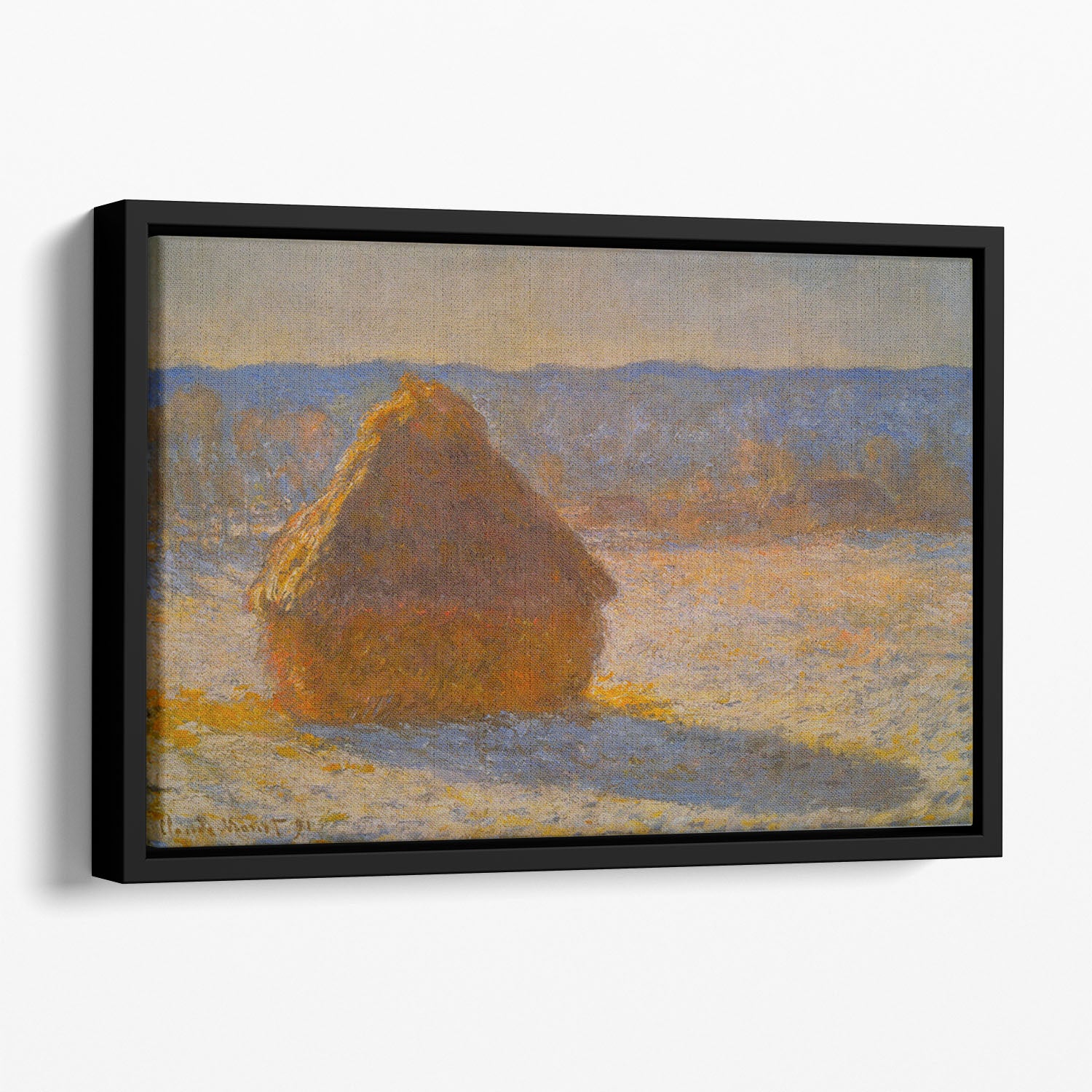 Haystacks in Snow by Monet Floating Framed Canvas
