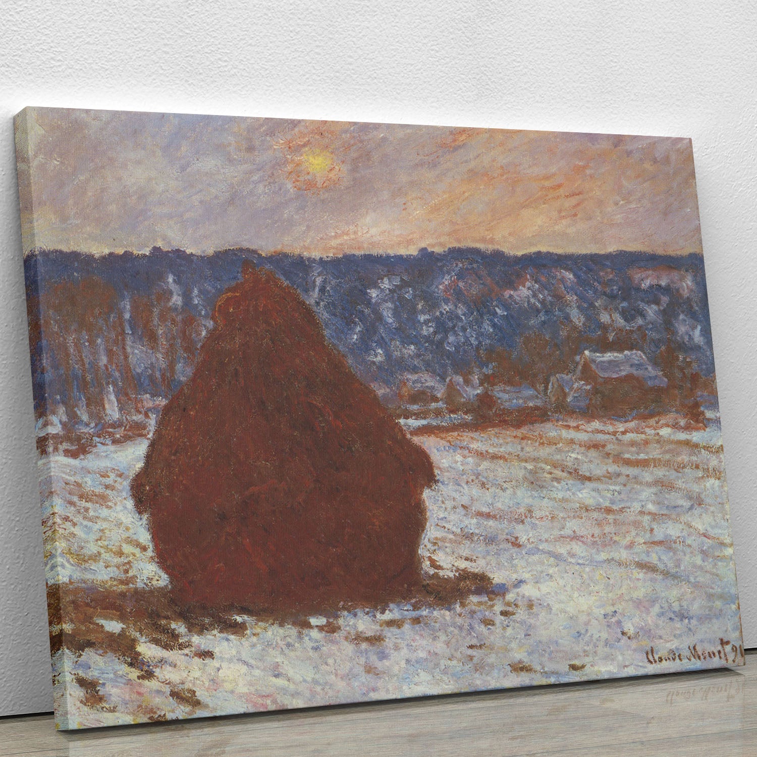 Haystacks snow covered the sky by Monet Canvas Print or Poster - Canvas Art Rocks - 1