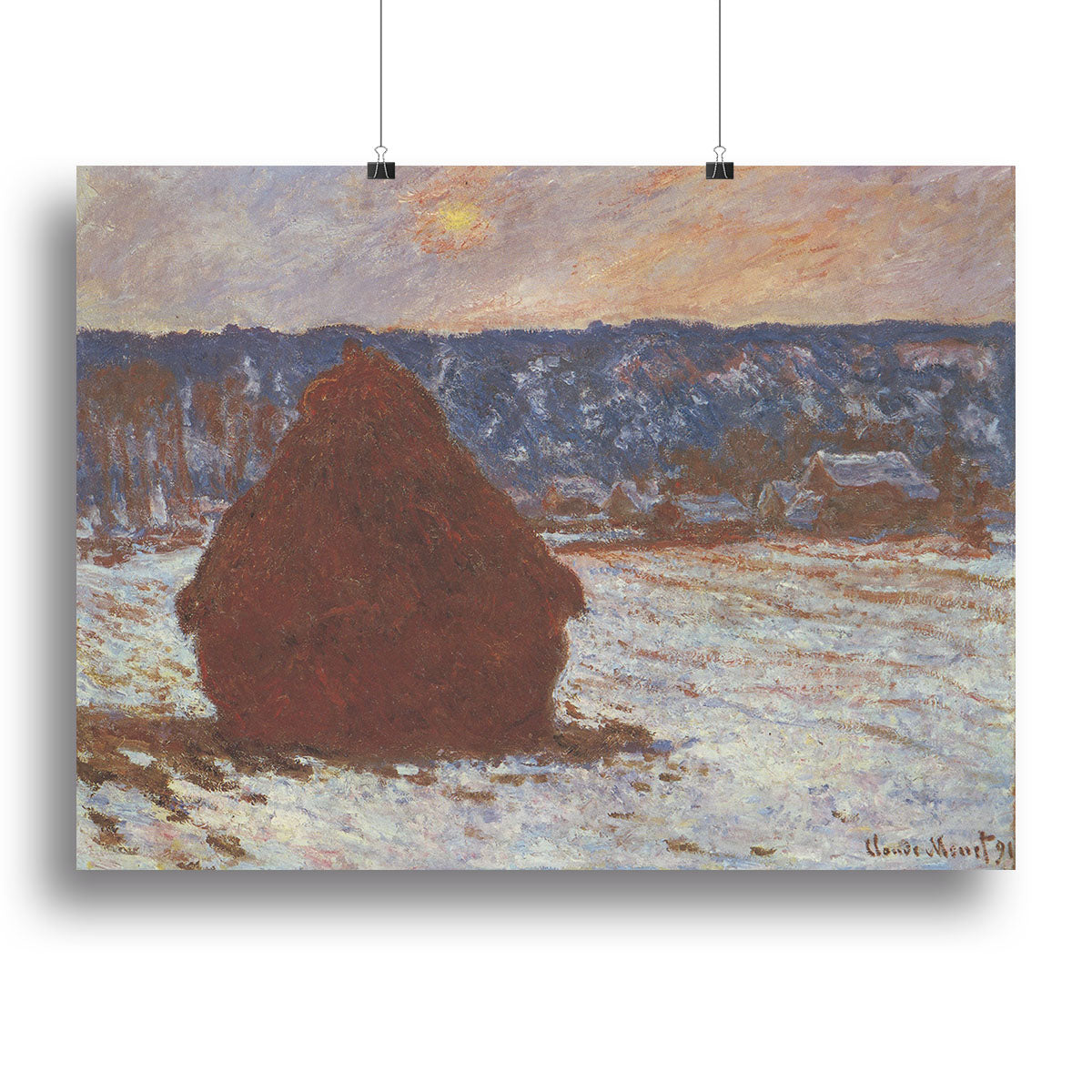 Haystacks snow covered the sky by Monet Canvas Print or Poster - Canvas Art Rocks - 2