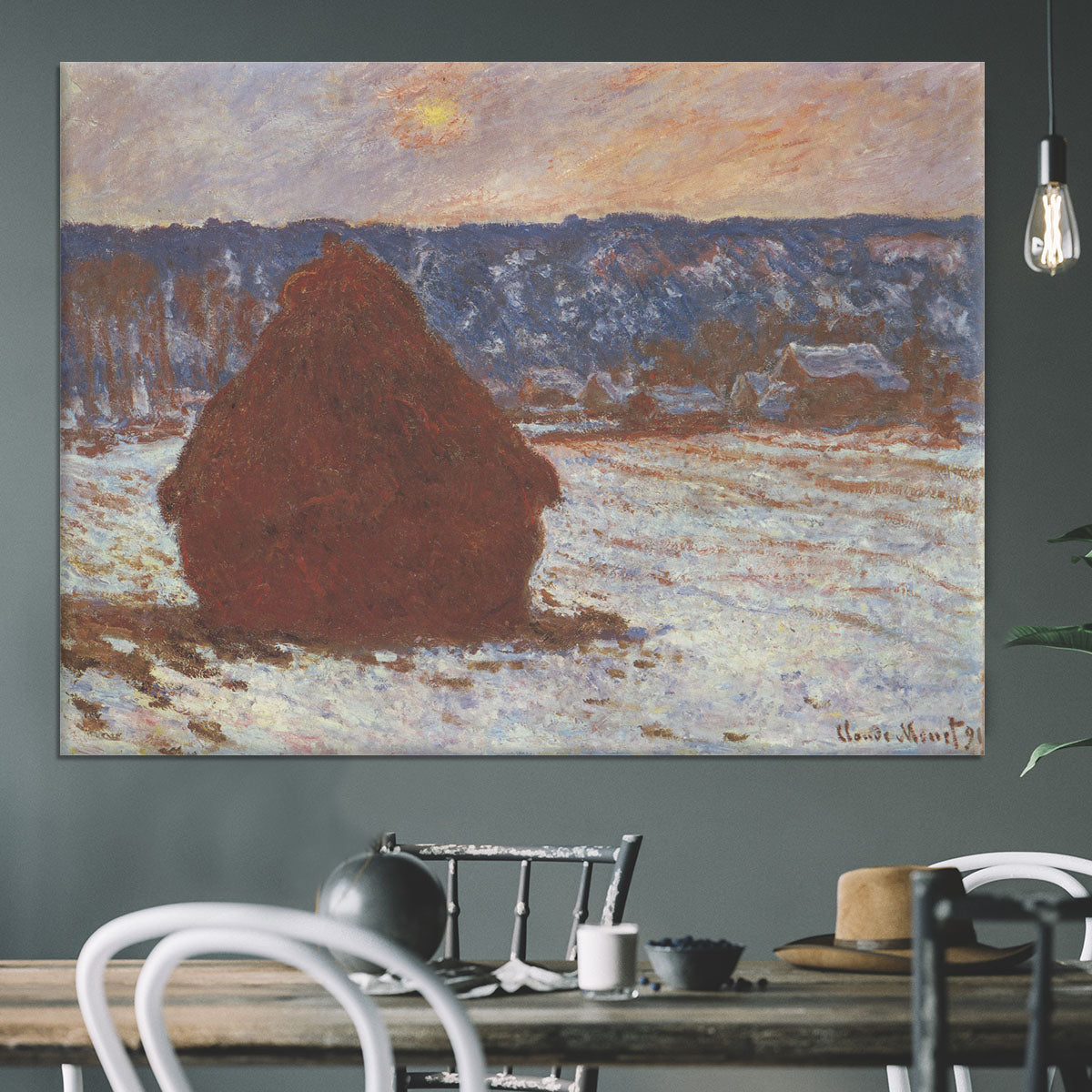 Haystacks snow covered the sky by Monet Canvas Print or Poster - Canvas Art Rocks - 3