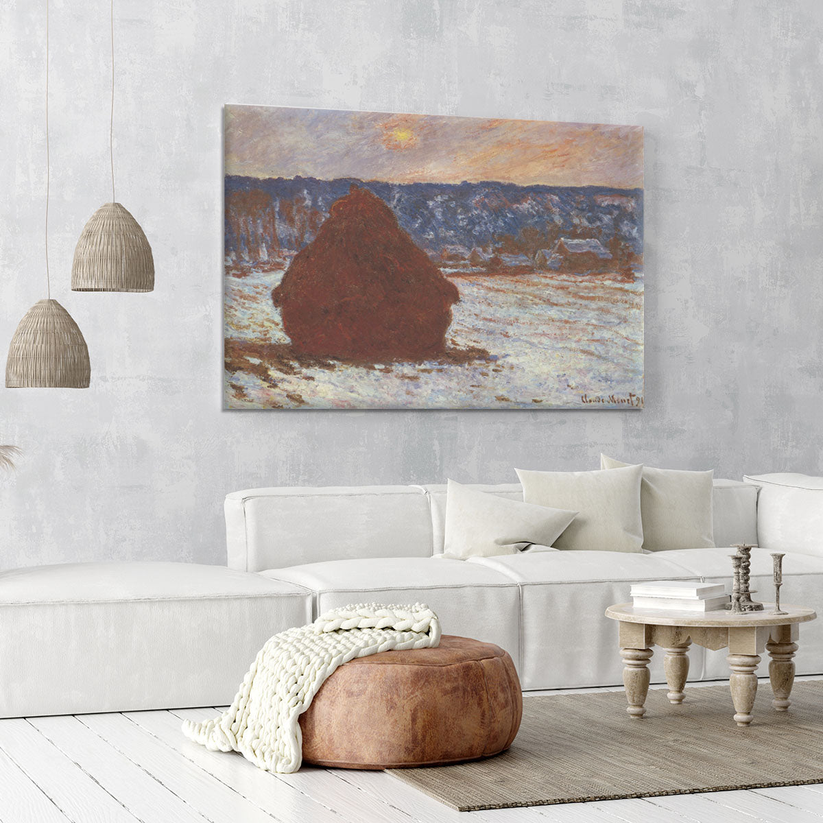 Haystacks snow covered the sky by Monet Canvas Print or Poster - Canvas Art Rocks - 6