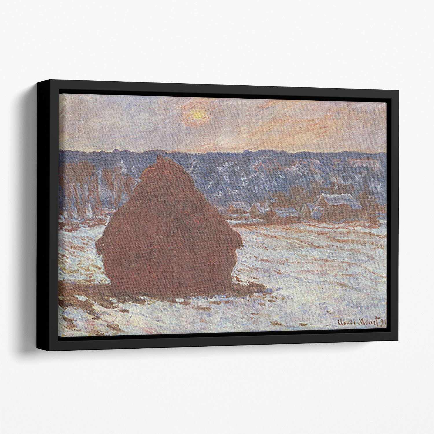 Haystacks snow covered the sky by Monet Floating Framed Canvas