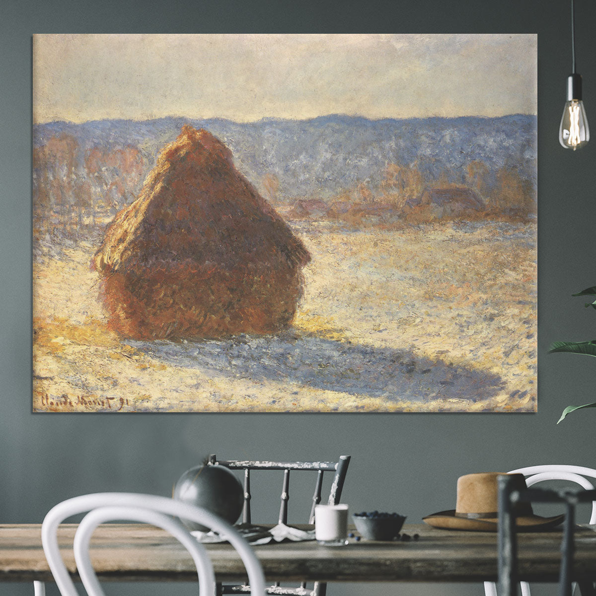 Haystacks snow morning by Monet Canvas Print or Poster - Canvas Art Rocks - 3