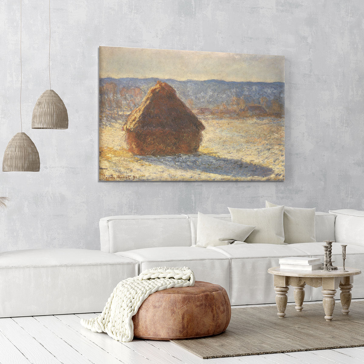 Haystacks snow morning by Monet Canvas Print or Poster - Canvas Art Rocks - 6