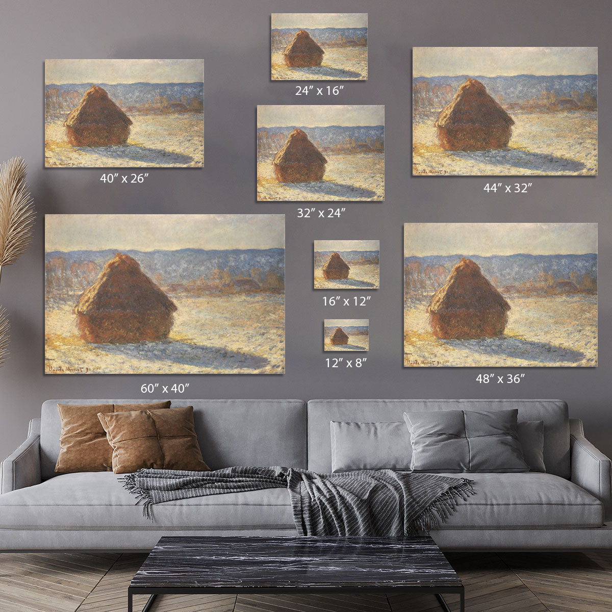 Haystacks snow morning by Monet Canvas Print or Poster - Canvas Art Rocks - 7