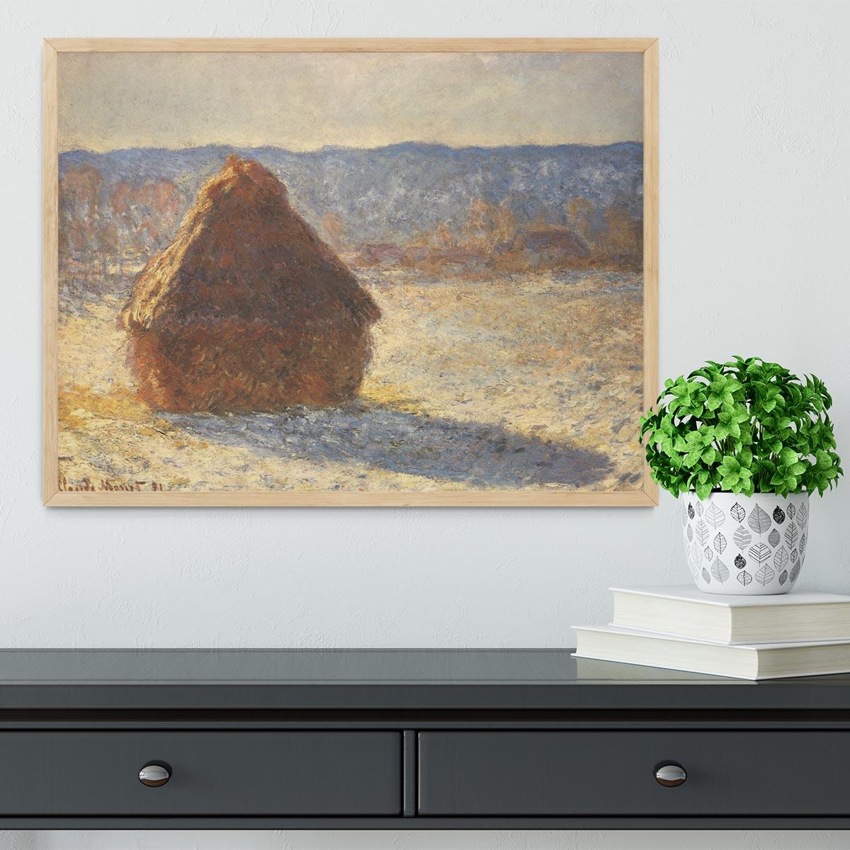 Haystacks snow morning by Monet Framed Print - Canvas Art Rocks - 4