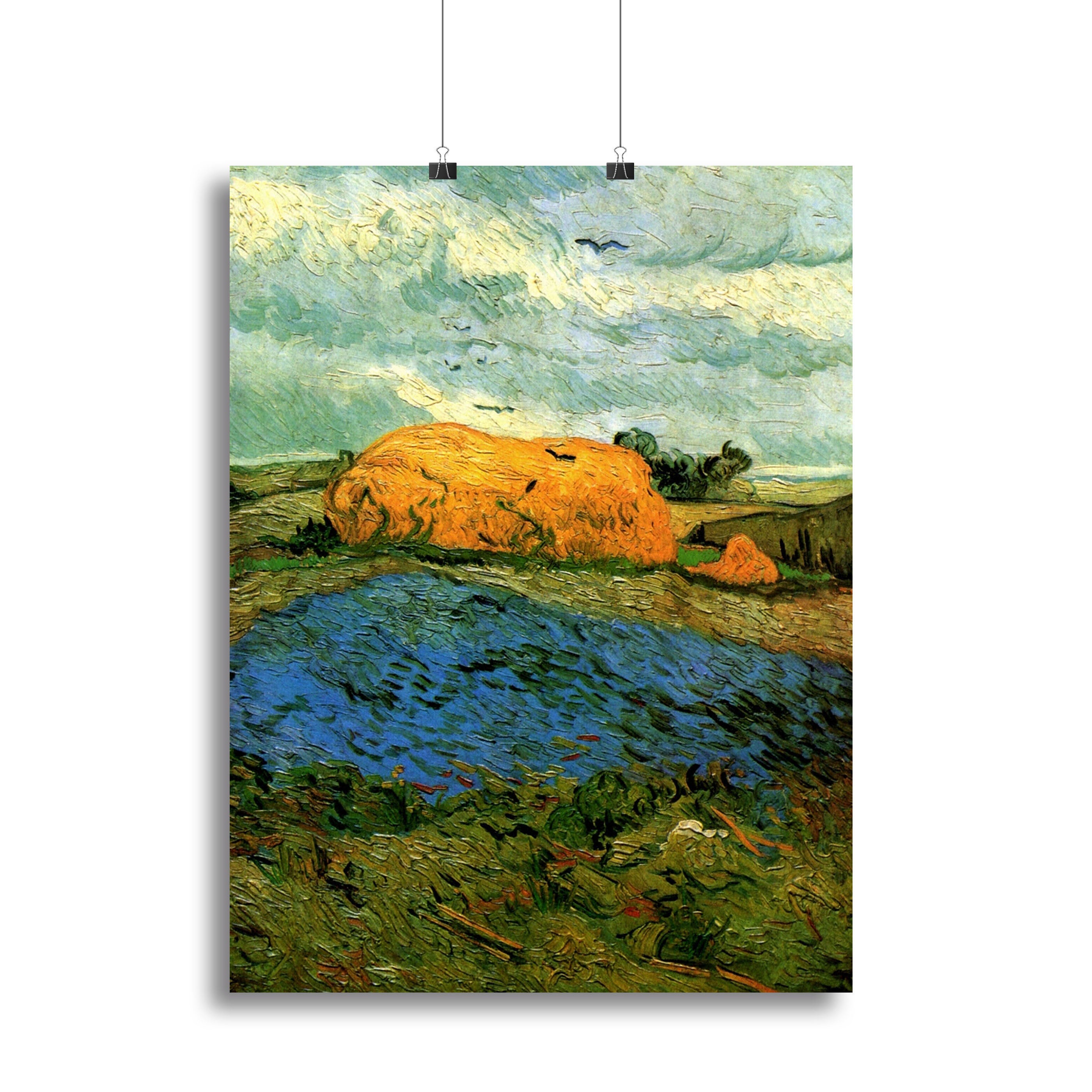 Haystacks under a Rainy Sky by Van Gogh Canvas Print or Poster - Canvas Art Rocks - 2