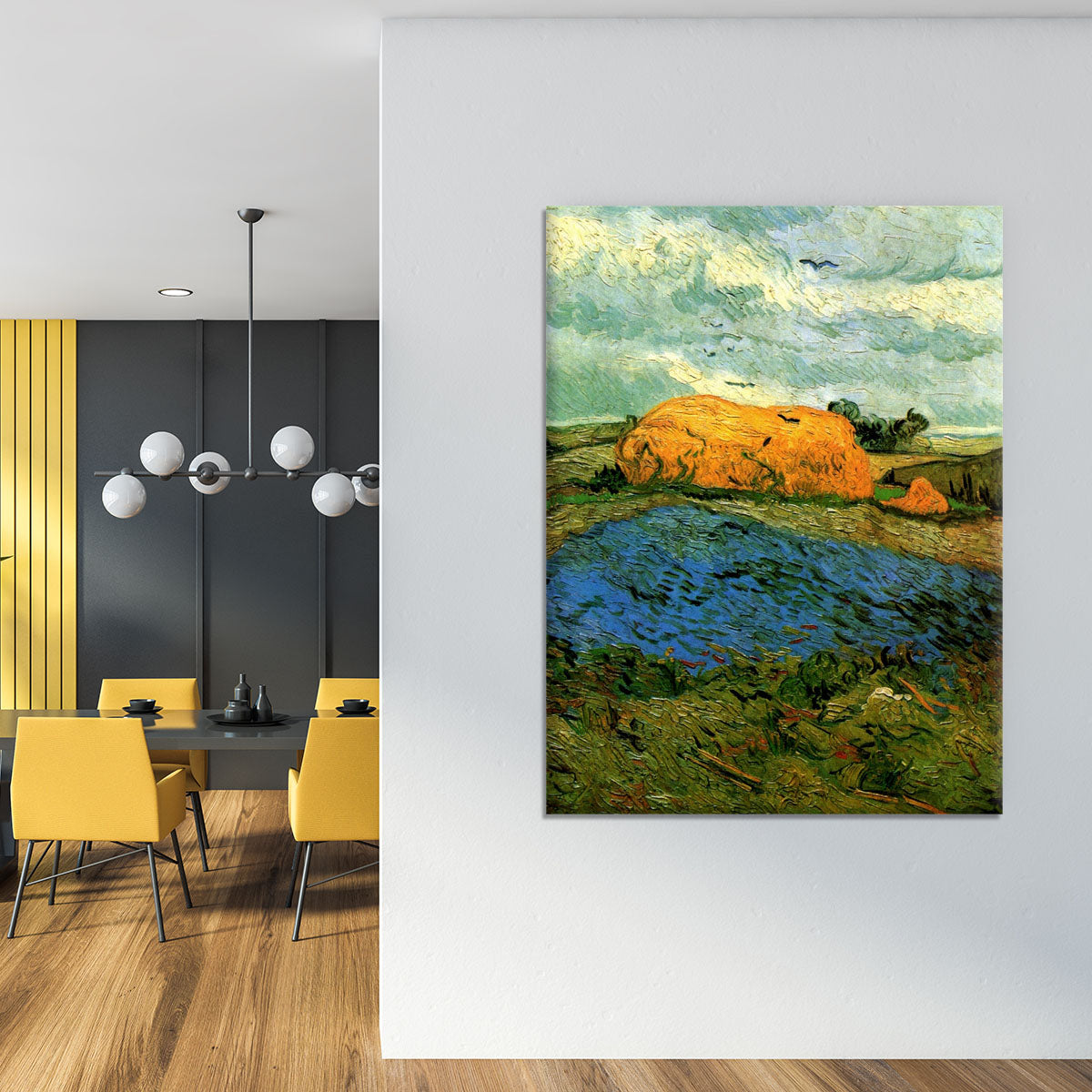 Haystacks under a Rainy Sky by Van Gogh Canvas Print or Poster - Canvas Art Rocks - 4