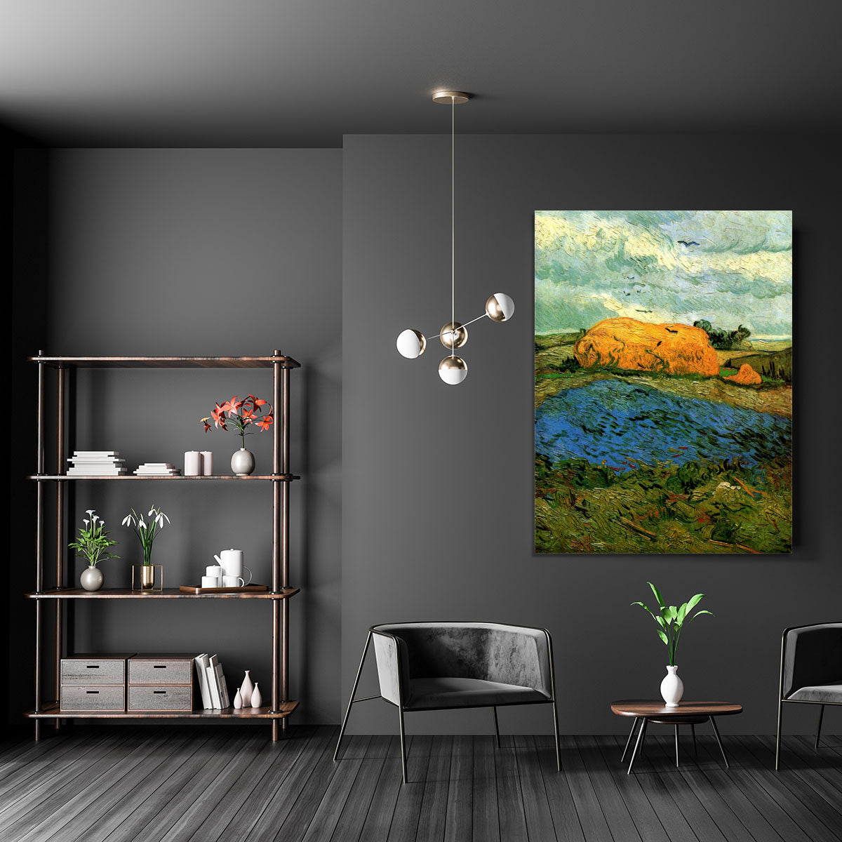 Haystacks under a Rainy Sky by Van Gogh Canvas Print or Poster - Canvas Art Rocks - 5