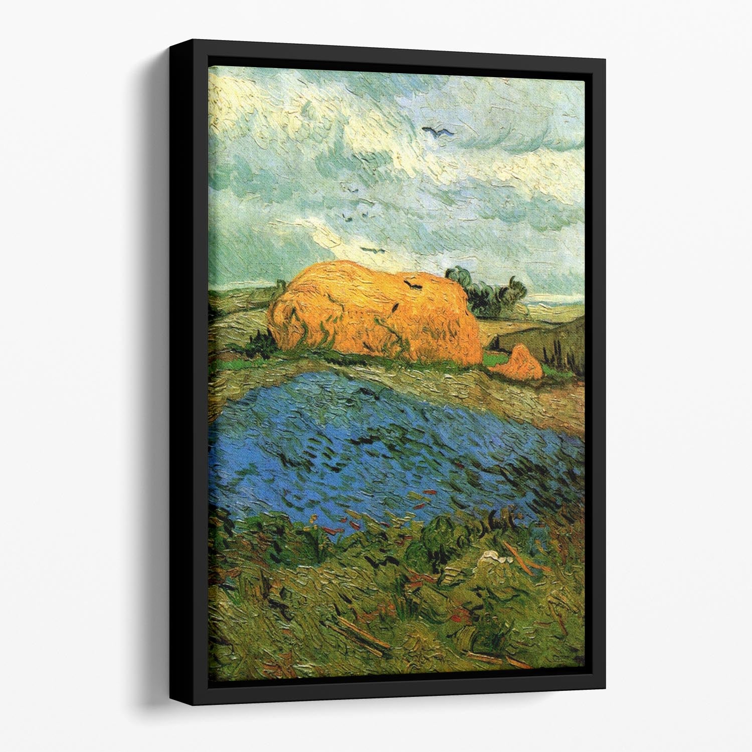 Haystacks under a Rainy Sky by Van Gogh Floating Framed Canvas