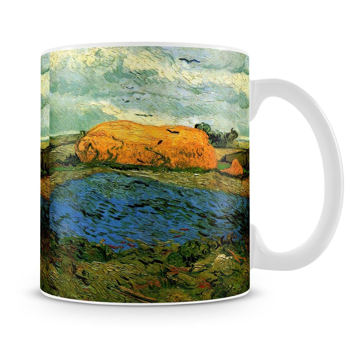 Haystacks under a Rainy Sky by Van Gogh Mug - Canvas Art Rocks - 4