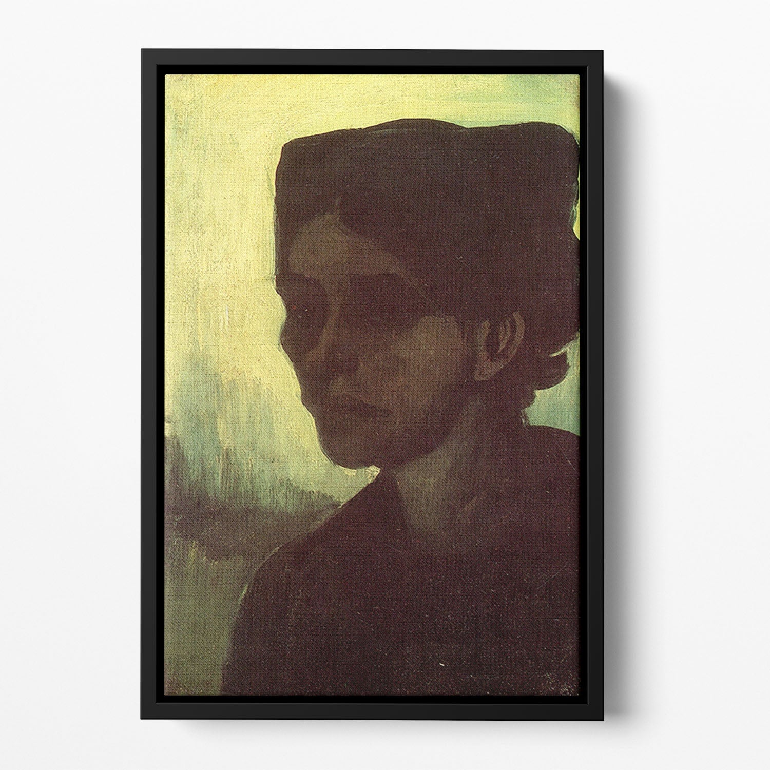 Head of a Young Peasant Woman with Dark Cap by Van Gogh Floating Framed Canvas
