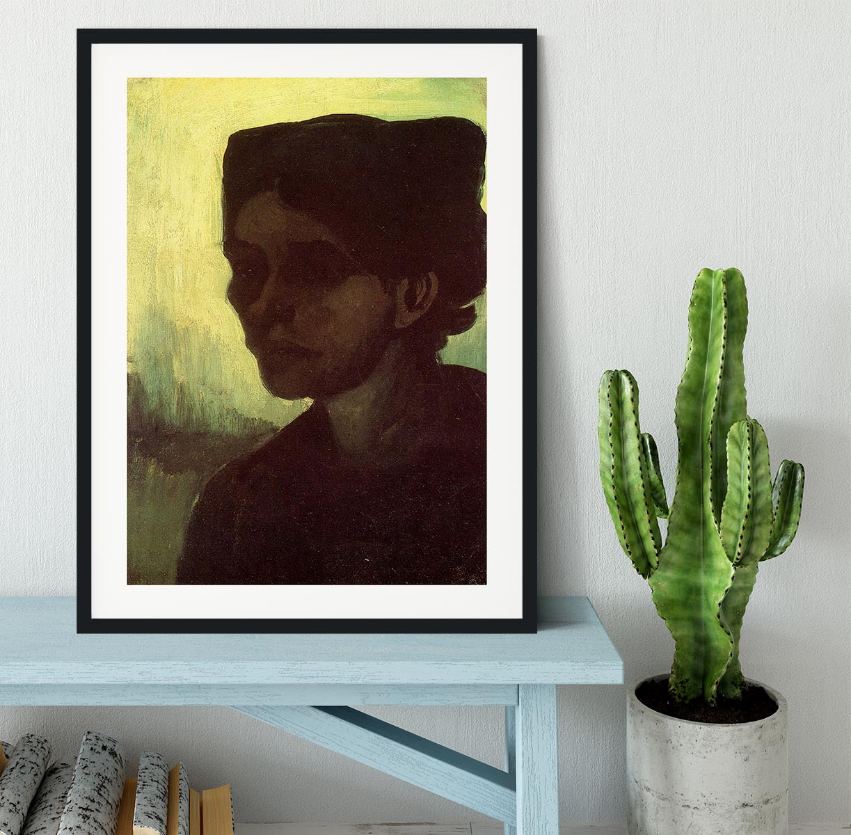 Head of a Young Peasant Woman with Dark Cap by Van Gogh Framed Print - Canvas Art Rocks - 1