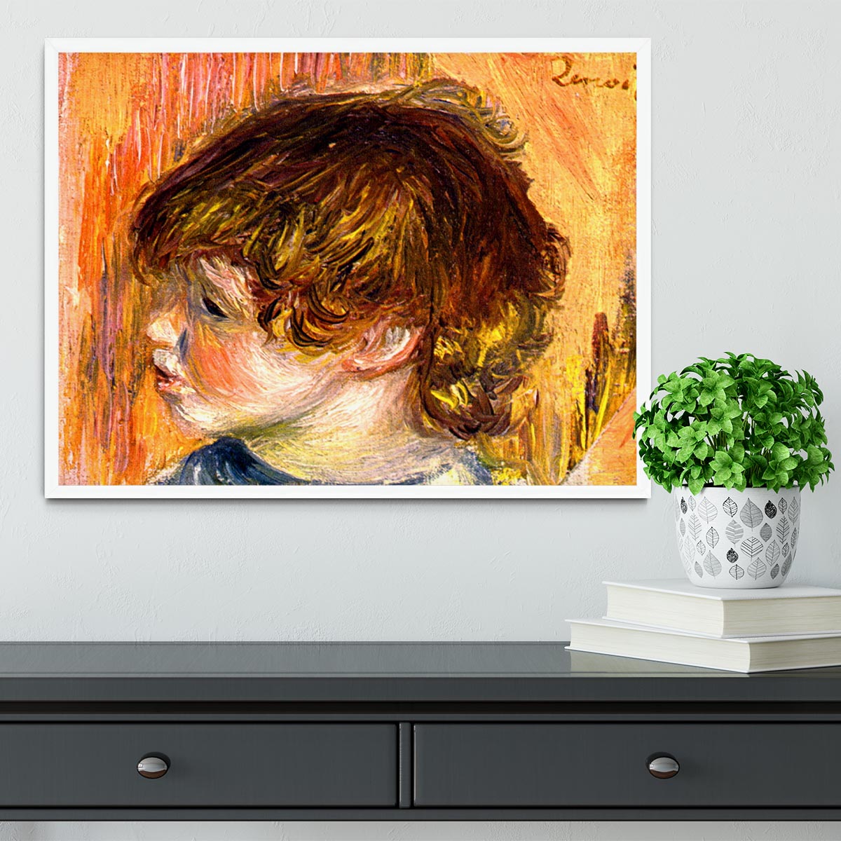 Head of a young girl by Renoir Framed Print - Canvas Art Rocks -6