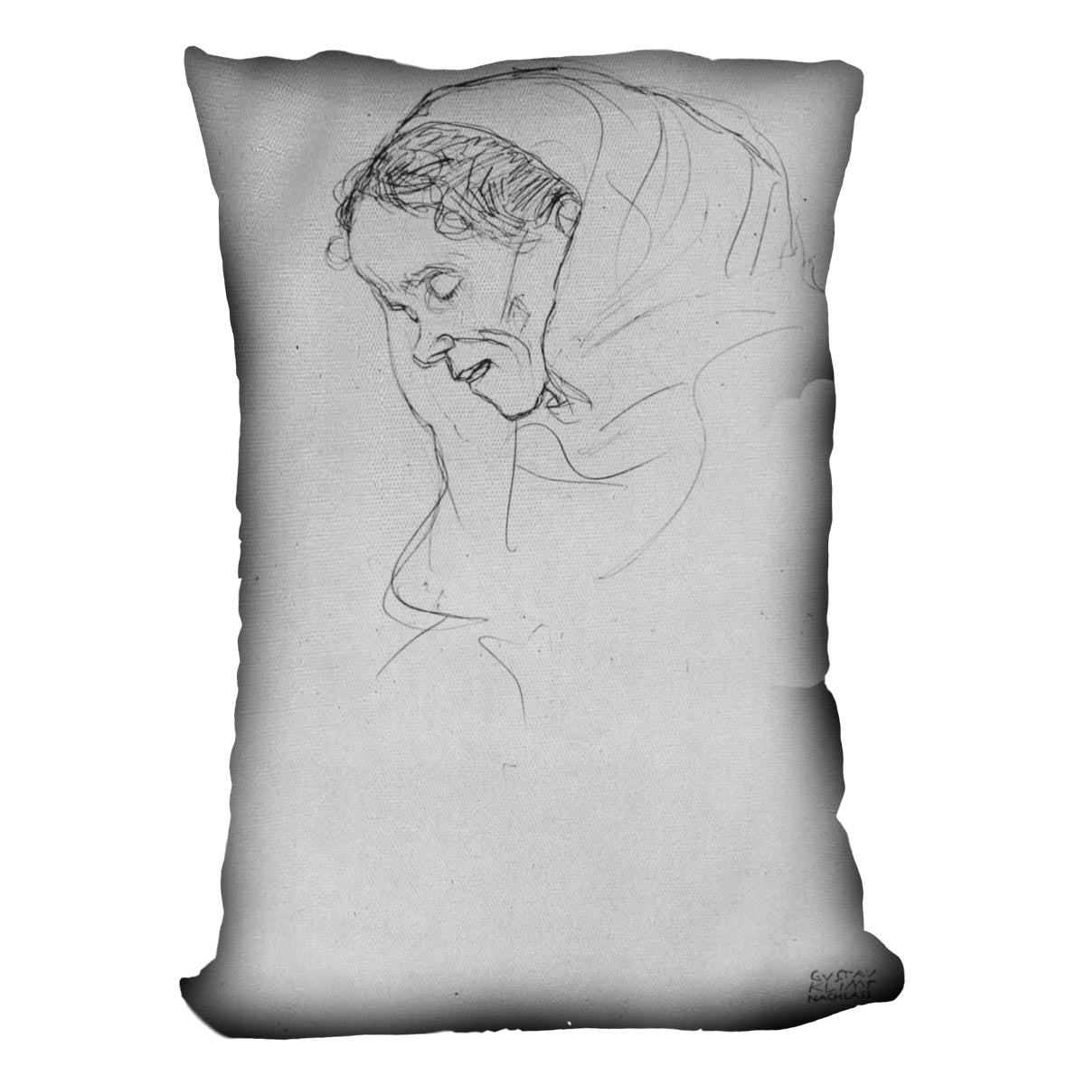 Head of an old woman in profile by Klimt Cushion