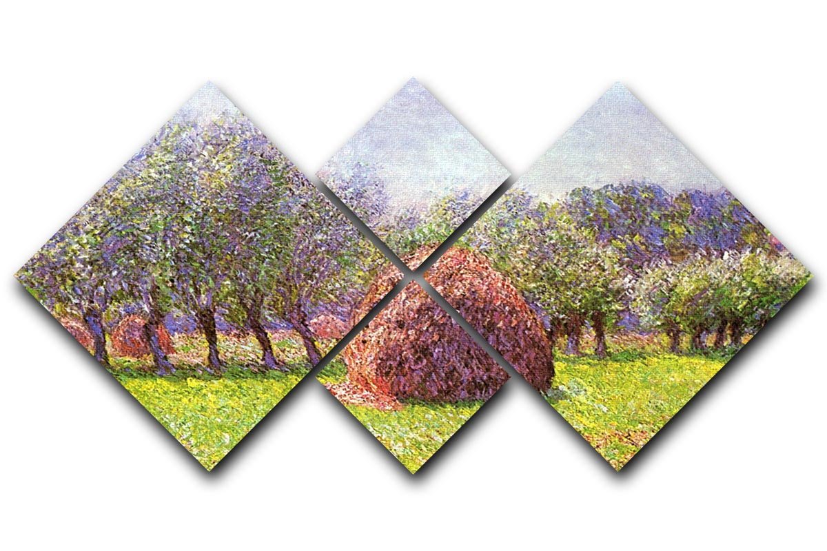 Heap of hay in the field by Monet 4 Square Multi Panel Canvas  - Canvas Art Rocks - 1