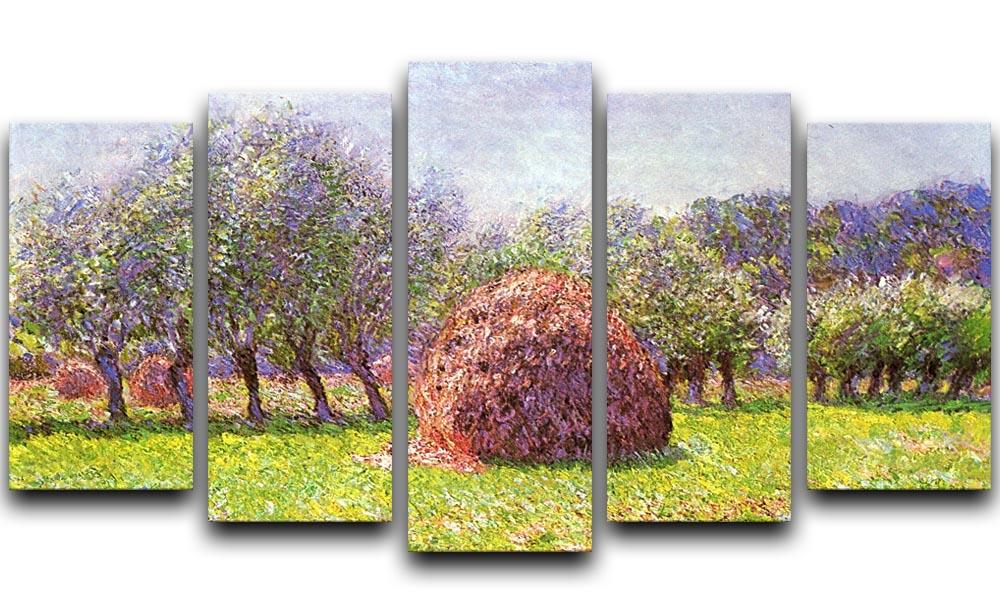 Heap of hay in the field by Monet 5 Split Panel Canvas  - Canvas Art Rocks - 1