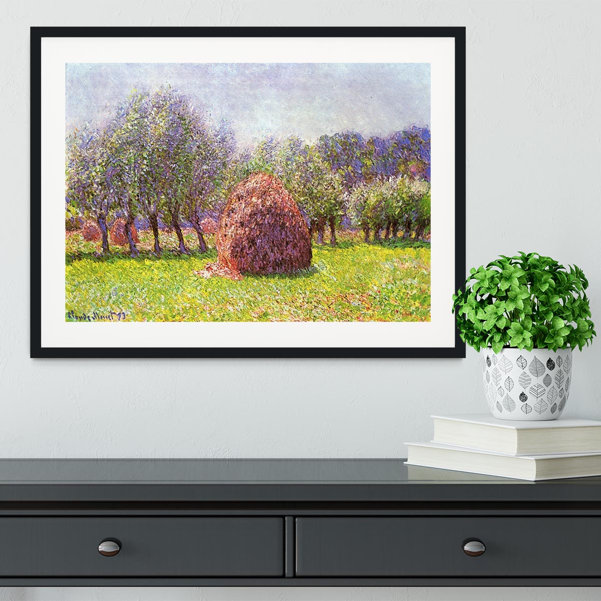 Heap of hay in the field by Monet Framed Print - Canvas Art Rocks - 1