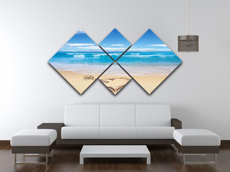 Heart with arrow in sand 4 Square Multi Panel Canvas - Canvas Art Rocks - 3
