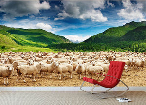 Herd of sheep Wall Mural Wallpaper - Canvas Art Rocks - 2