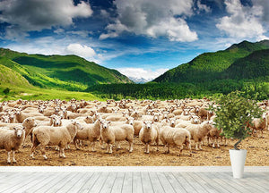 Herd of sheep Wall Mural Wallpaper - Canvas Art Rocks - 4