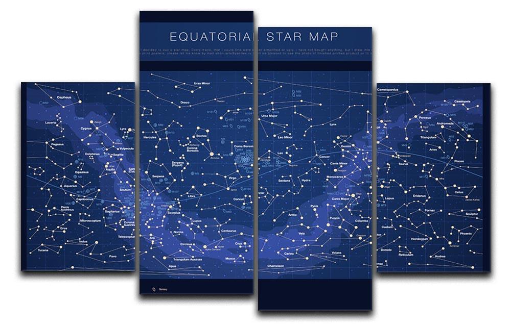 High detailed star map with names of stars contellations 4 Split Panel Canvas  - Canvas Art Rocks - 1