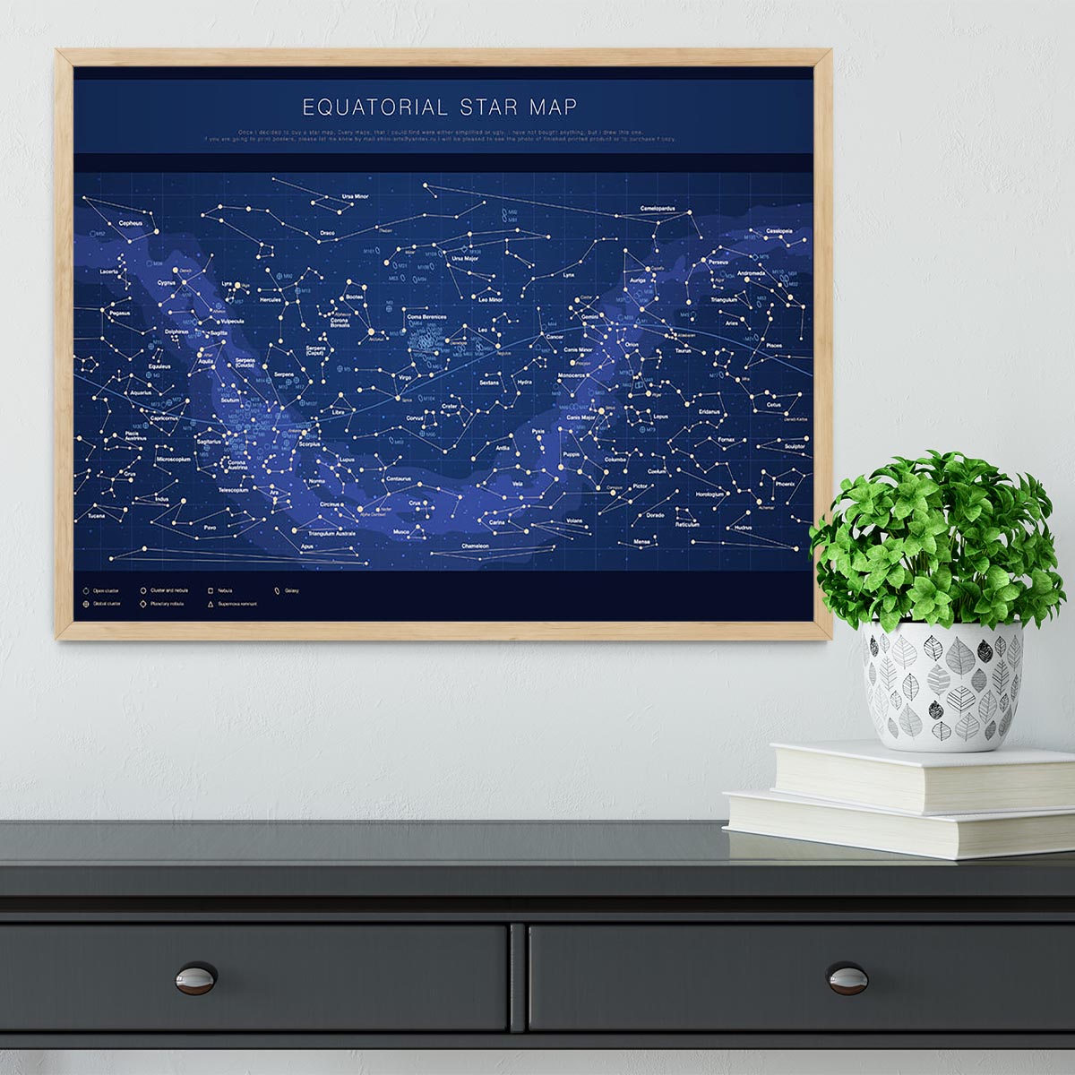 High detailed star map with names of stars contellations Framed Print - Canvas Art Rocks - 4