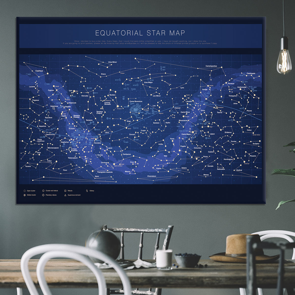 High detailed star map with names of stars contellations Canvas Print or Poster