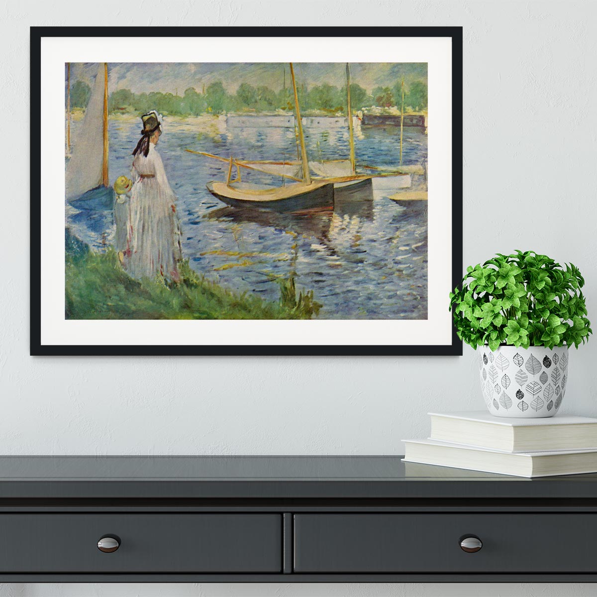 His embankment at Argenteuil by Manet Framed Print - Canvas Art Rocks - 1
