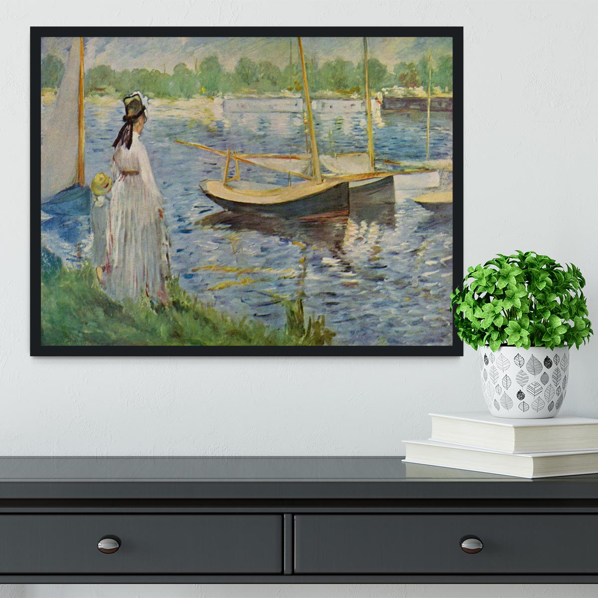 His embankment at Argenteuil by Manet Framed Print - Canvas Art Rocks - 2