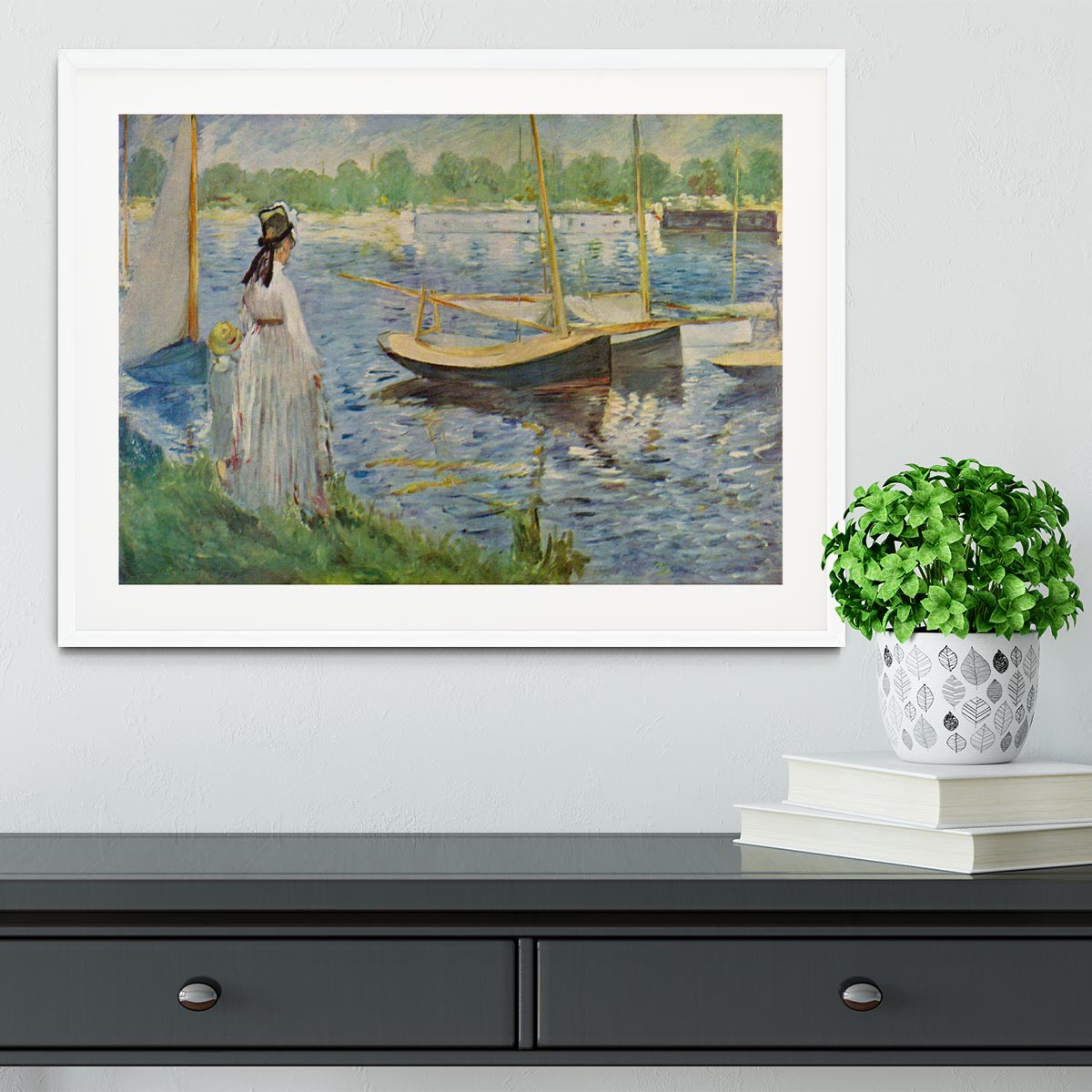 His embankment at Argenteuil by Manet Framed Print - Canvas Art Rocks - 5