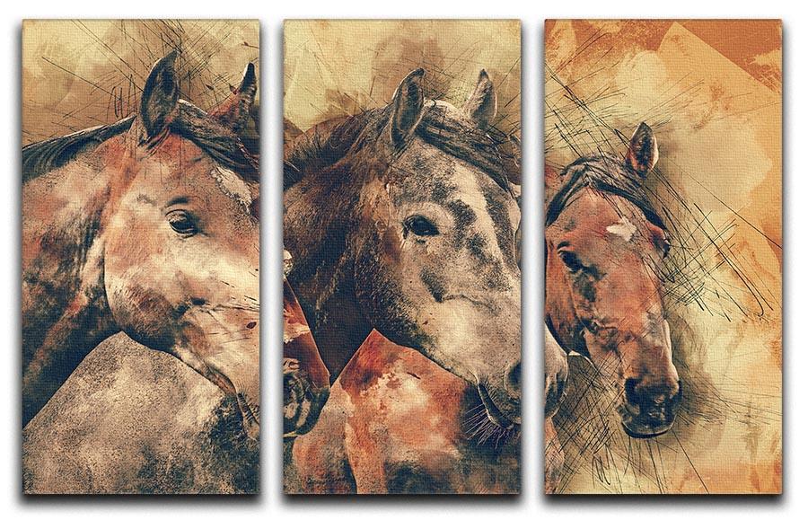 Horse Painting 3 Split Panel Canvas Print - Canvas Art Rocks - 1