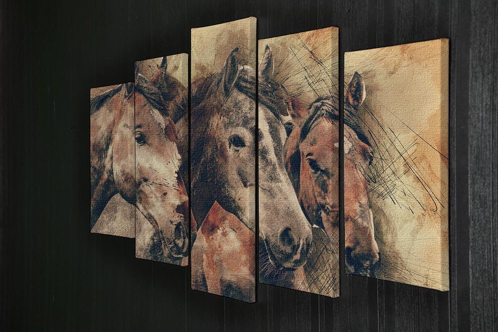 Horse Painting 5 Split Panel Canvas - Canvas Art Rocks - 2