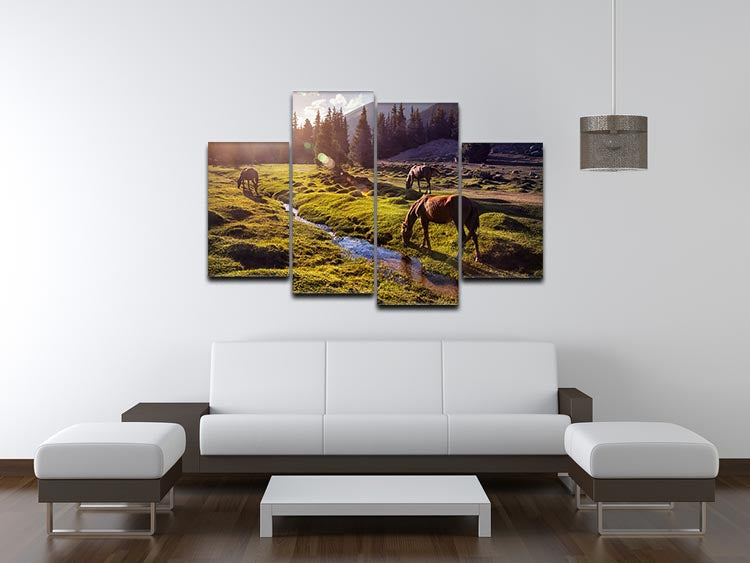 Horses in the Gregory gorge mountains 4 Split Panel Canvas - Canvas Art Rocks - 3