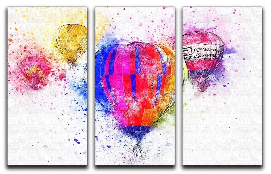Hot Air Ballon Splash Version 2 3 Split Panel Canvas Print - Canvas Art Rocks - 1
