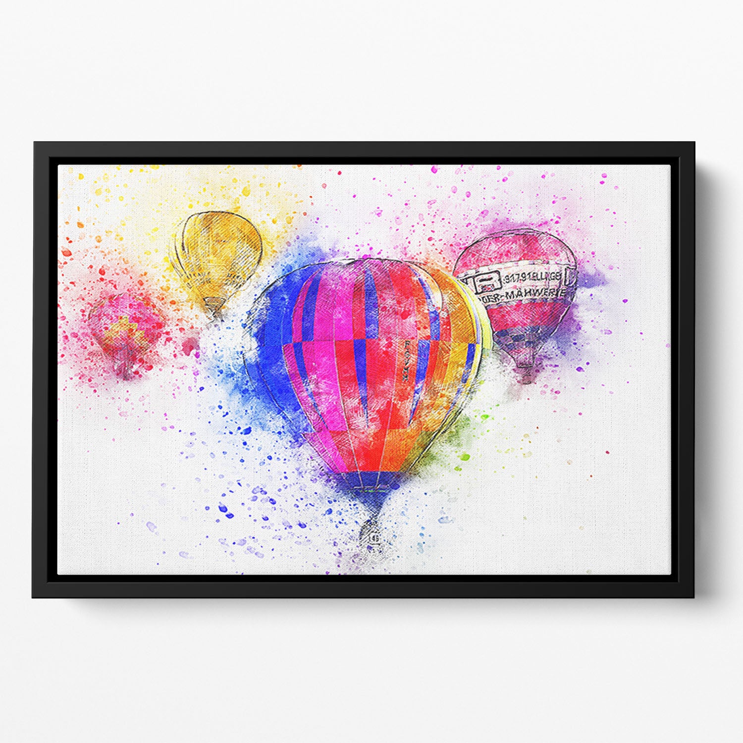 Hot Air Ballon Splash Version 2 Floating Framed Canvas