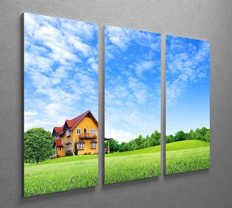 House on green field 3 Split Panel Canvas Print - Canvas Art Rocks - 2