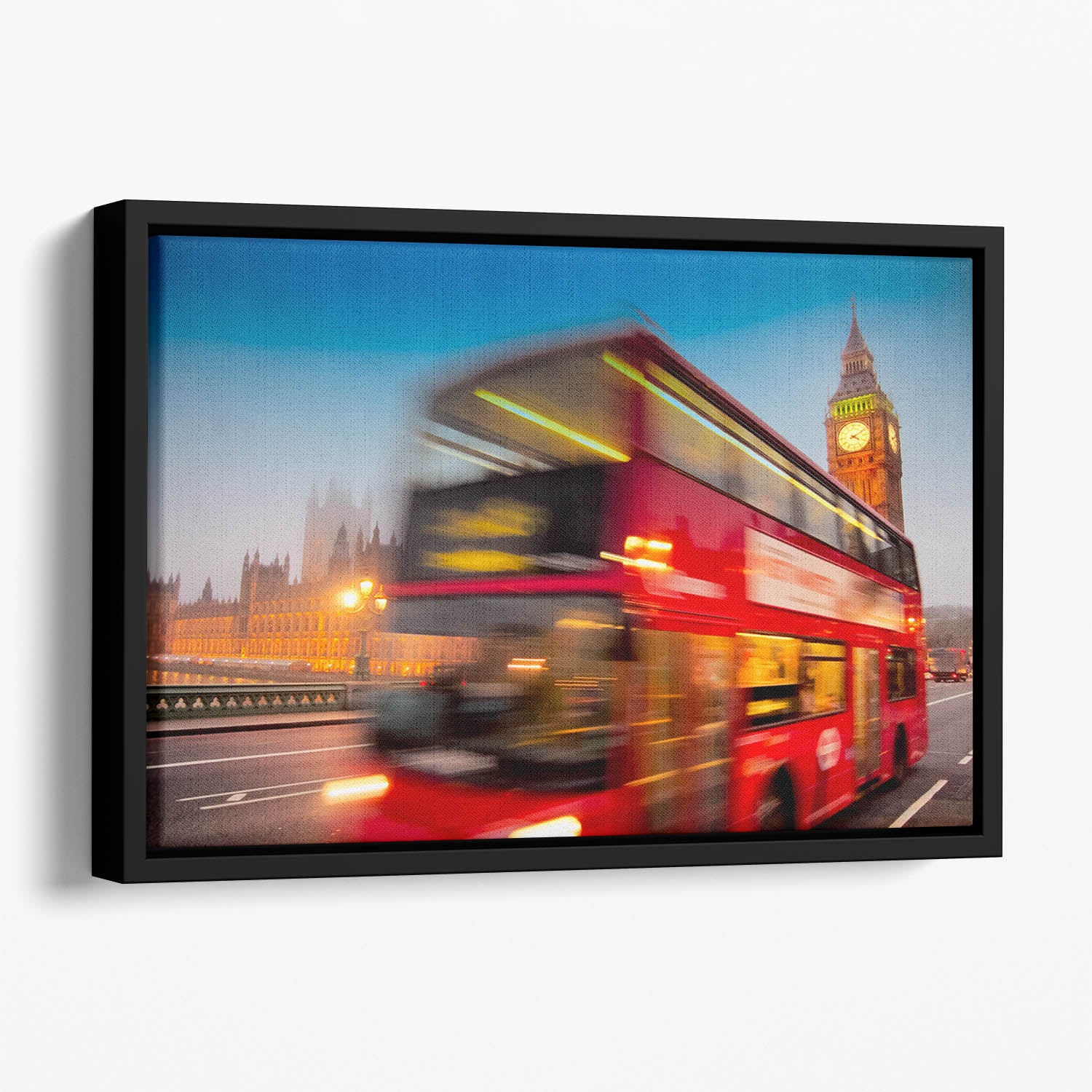 Houses Of Parliament red double-decker bus Floating Framed Canvas