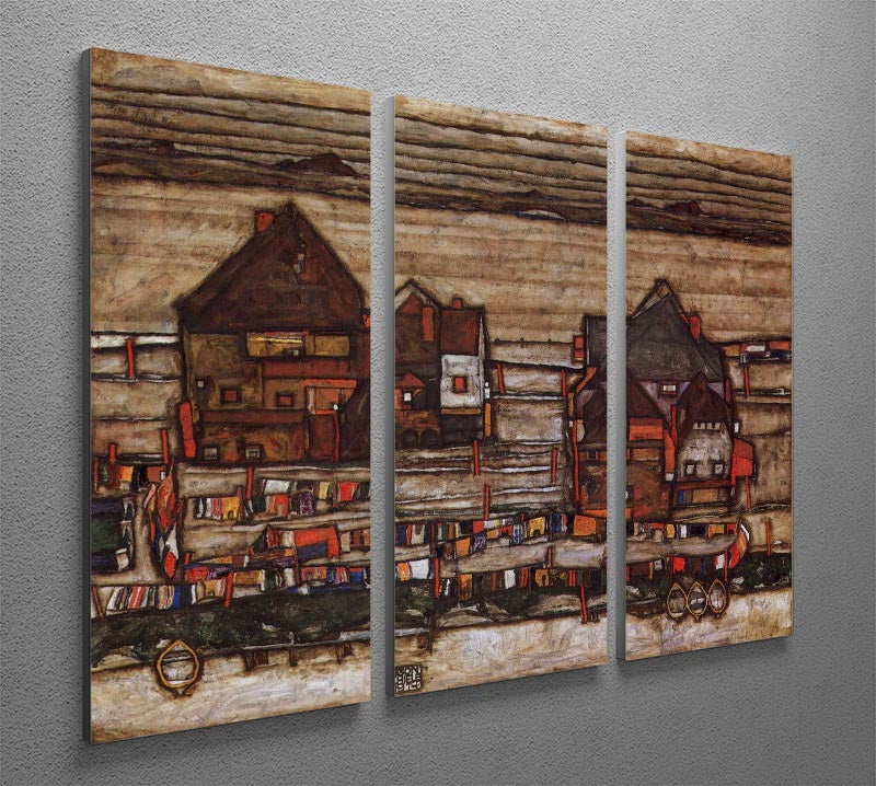 Houses with laundry lines and suburban by Egon Schiele 3 Split Panel Canvas Print - Canvas Art Rocks - 2
