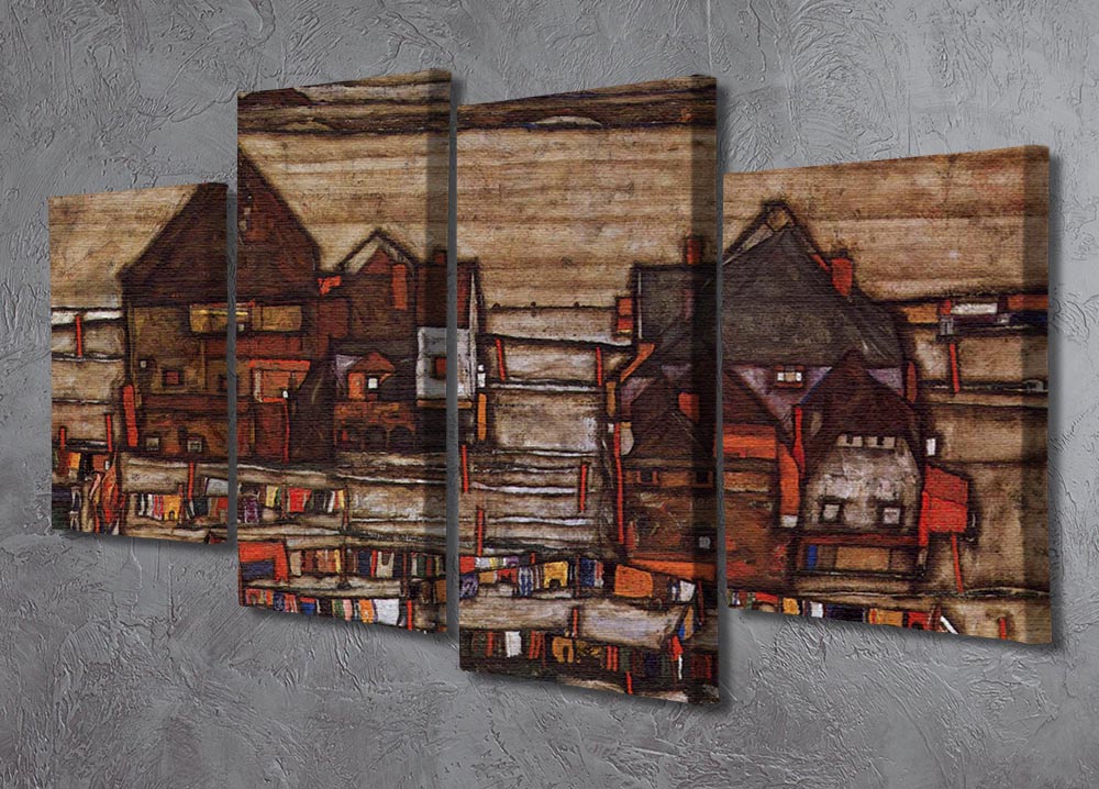 Houses with laundry lines and suburban by Egon Schiele 4 Split Panel Canvas - Canvas Art Rocks - 2