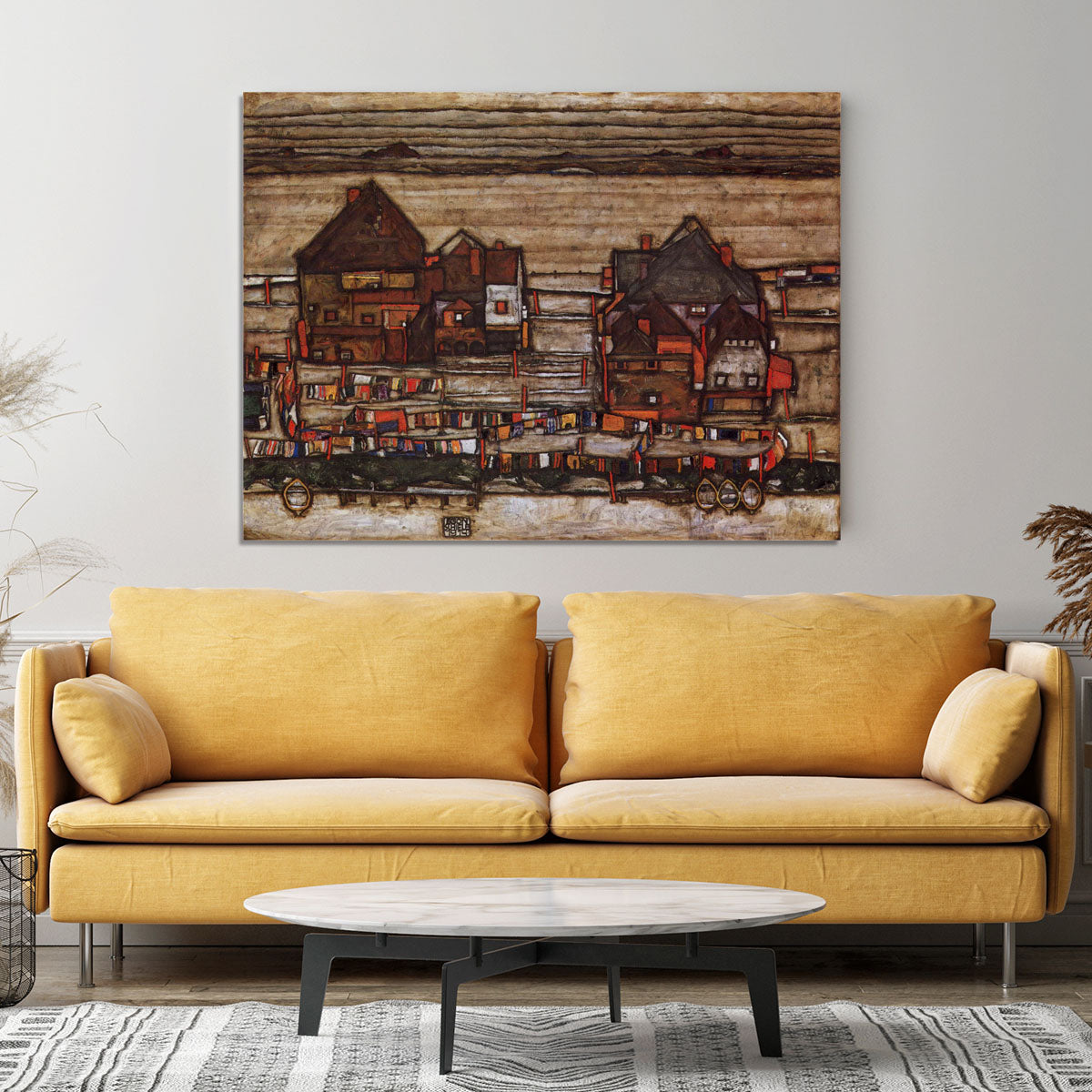 Houses with laundry lines and suburban by Egon Schiele Canvas Print or Poster - Canvas Art Rocks - 4