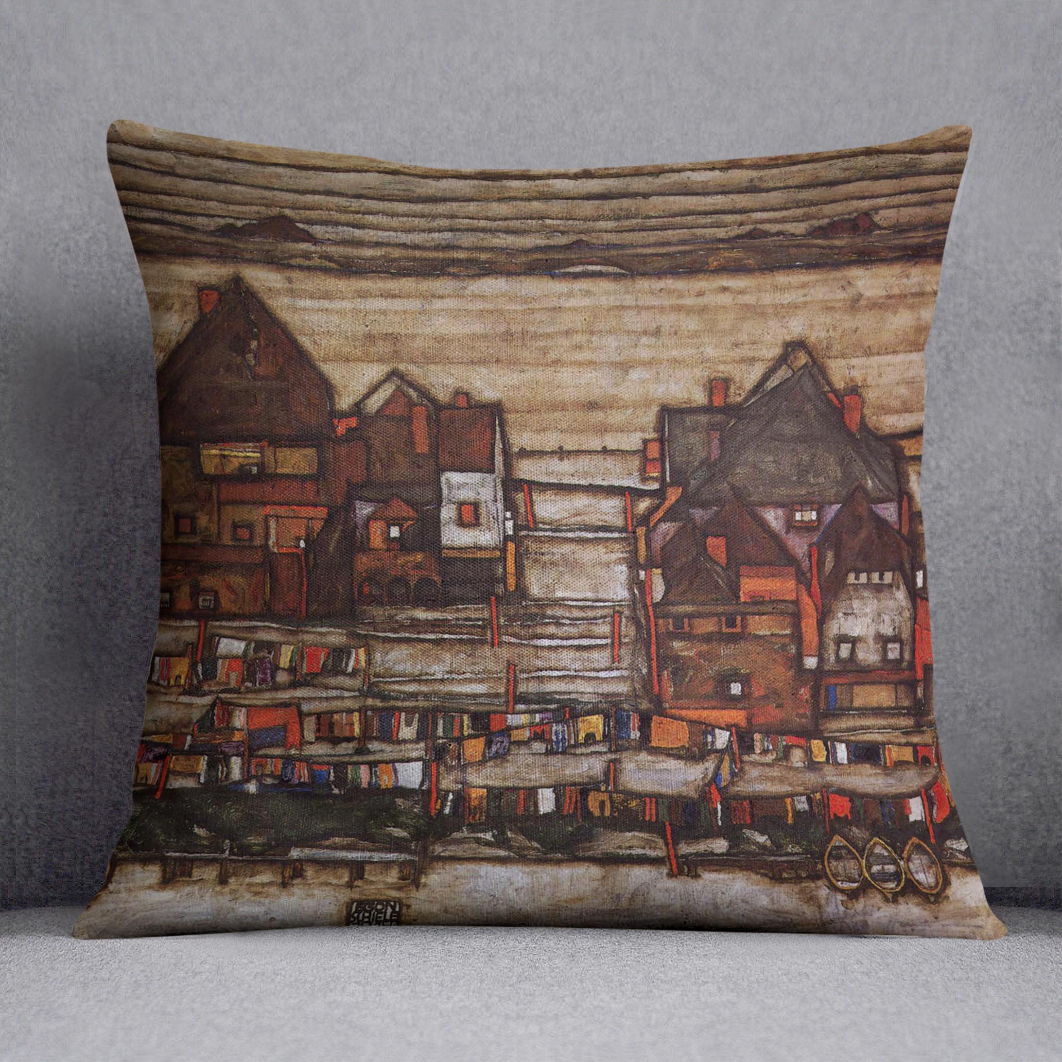 Houses with laundry lines and suburban by Egon Schiele Cushion