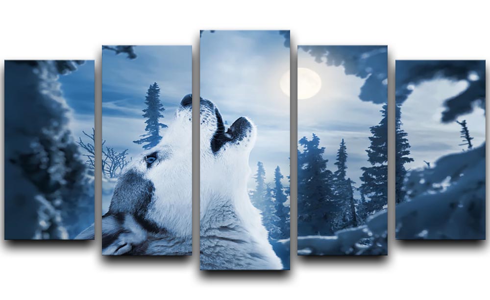 Howling to the moon 5 Split Panel Canvas - Canvas Art Rocks - 1